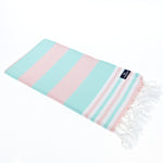 Turkish Towel, Beach Bath Towel, Moonessa Bondi Beach Series, Handwoven, Combed Natural Cotton, 330g, Pink-Mint, horizontal