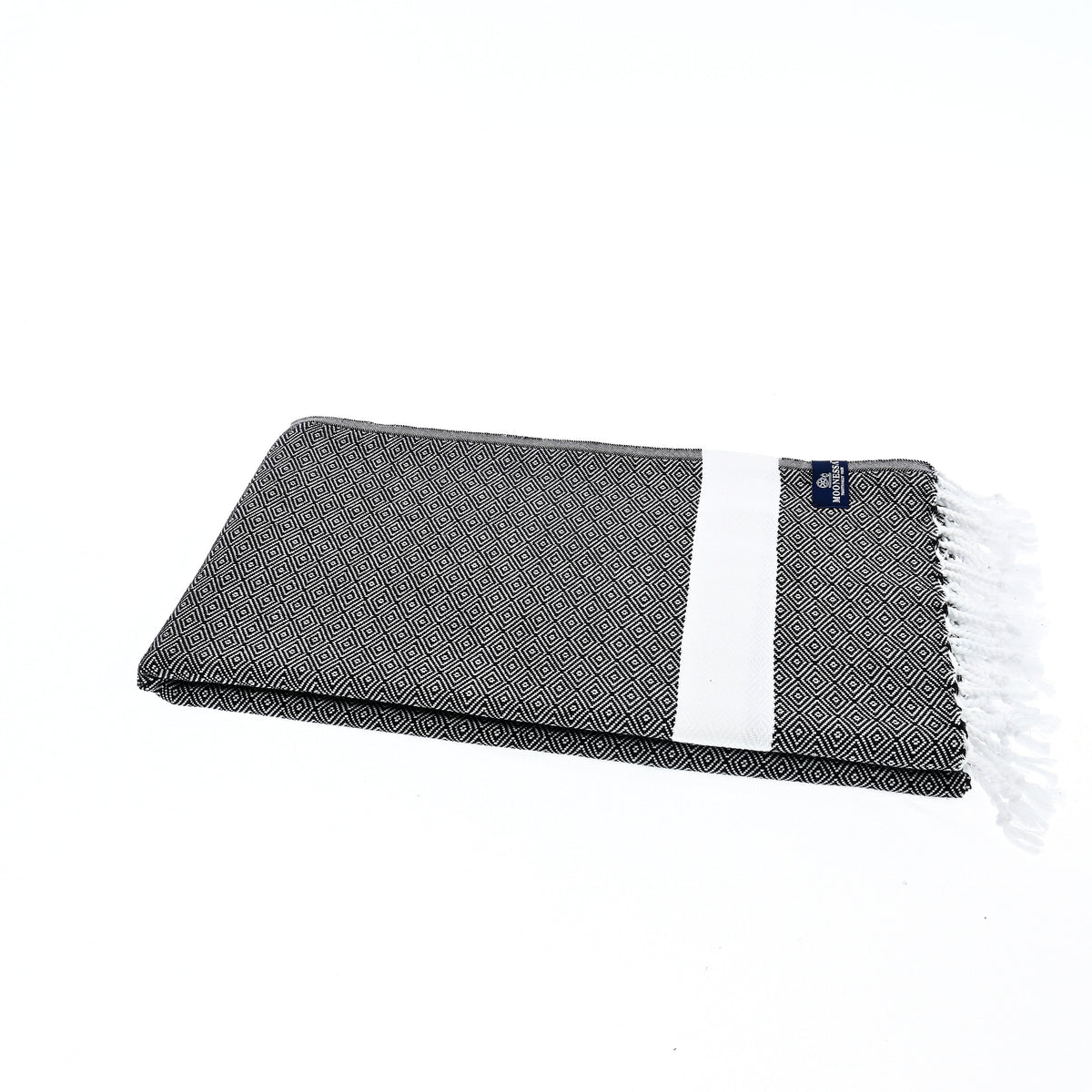 Turkish Towel, Beach Bath Towel, Moonessa Sydney Series, Handwoven, Combed Natural Cotton, 410g, Black, horizontal