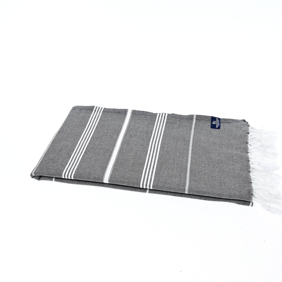 Turkish Towel, Beach Bath Towel, Moonessa Buldan Series, Handwoven, Combed Natural Cotton, 330g, Black, horizontal