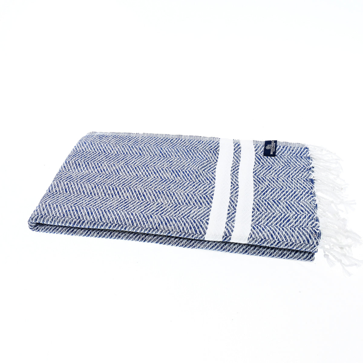 Turkish Towel, Beach Bath Towel, Moonessa Istanbul Series, Handwoven, Combed Natural Cotton, 490g, Navy-White, horizontal