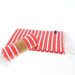 Turkish Towel, Beach Bath Towel, Moonessa Oxford Series, Handwoven, Combed Natural Cotton, 410g, Vermilon-White, roll & horizontal 2