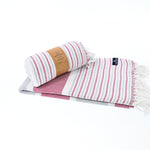 Turkish Towel, Beach Bath Towel, Moonessa Gold Coast Series, Handwoven, Combed Natural Cotton, 420g, Grey-Mauve, roll & horizontal