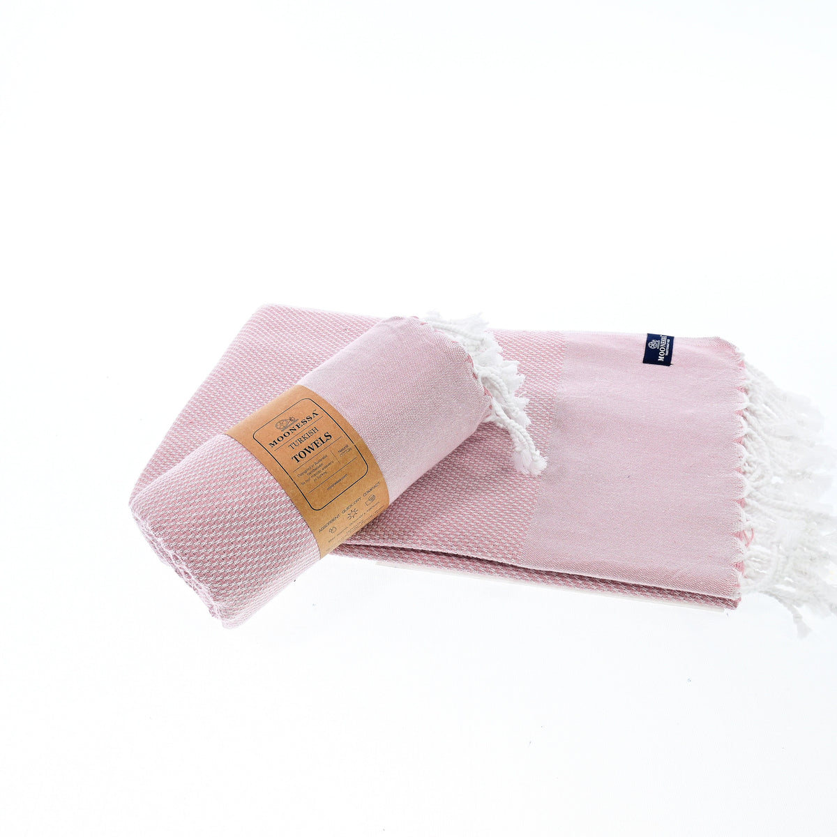 Turkish Towel, Beach Bath Towel, Moonessa Berlin Series, Handwoven, Combed Natural Cotton, 400g, Candy Pink, roll & horizontal 2