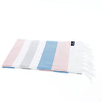 Turkish Towel, Beach Bath Towel, Moonessa Fremantle Series, Handwoven, Combed Natural Cotton, 340g, Pink-Blue-Grey, horizontal