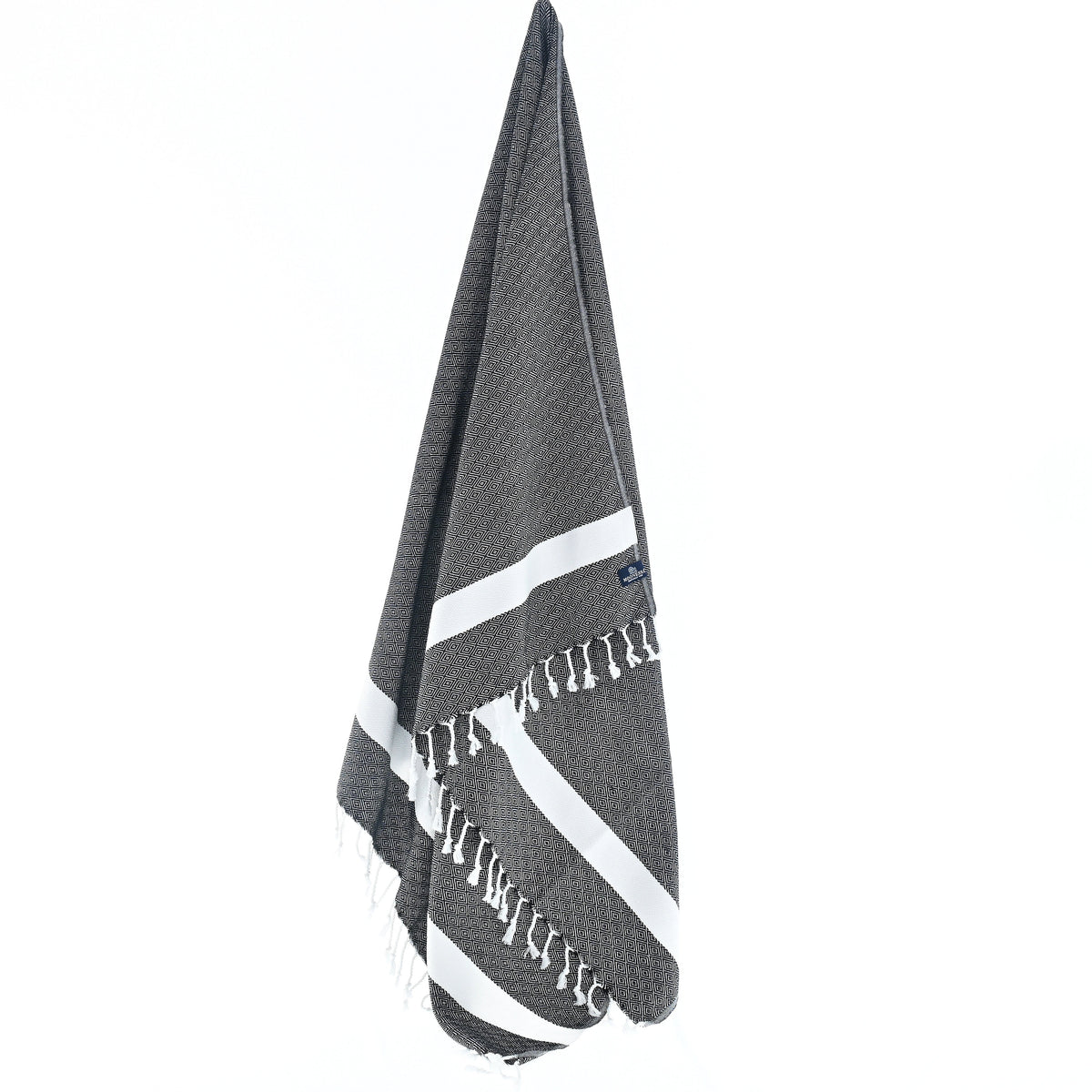 Turkish Towel, Beach Bath Towel, Moonessa Sydney Series, Handwoven, Combed Natural Cotton, 410g, Black, hanging