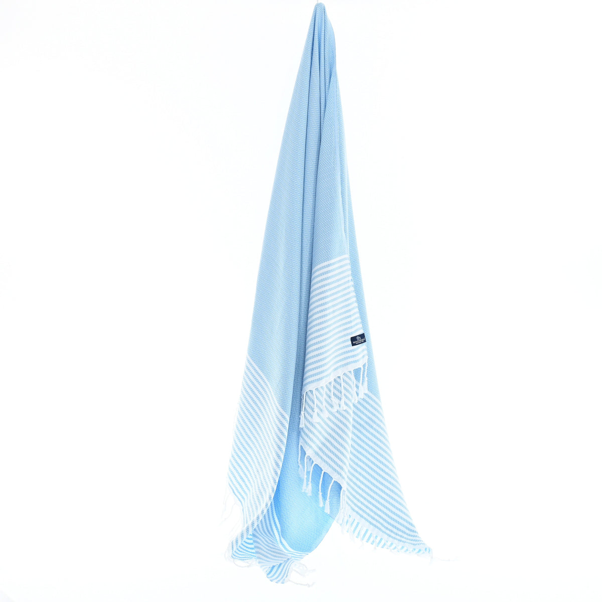 Turkish Towel, Beach Bath Towel, Moonessa Perth Series, Handwoven, Combed Natural Cotton, 400g, Light Blue, hanging