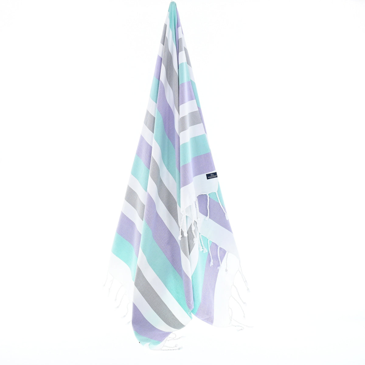 Turkish Towel, Beach Bath Towel, Moonessa Fremantle Series, Handwoven, Combed Natural Cotton, 340g, Purple-Mint-Grey, hanging