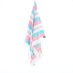 Turkish Towel, Beach Bath Towel, Moonessa Fremantle Series, Handwoven, Combed Natural Cotton, 340g, Tuquoise-Pink-Grey, hanging