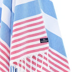 Turkish Towel, Beach Bath Towel, Moonessa Avalon Series, Handwoven, Combed Natural Cotton, 350g, Sky Blue-Vermilion, hanging close-up
