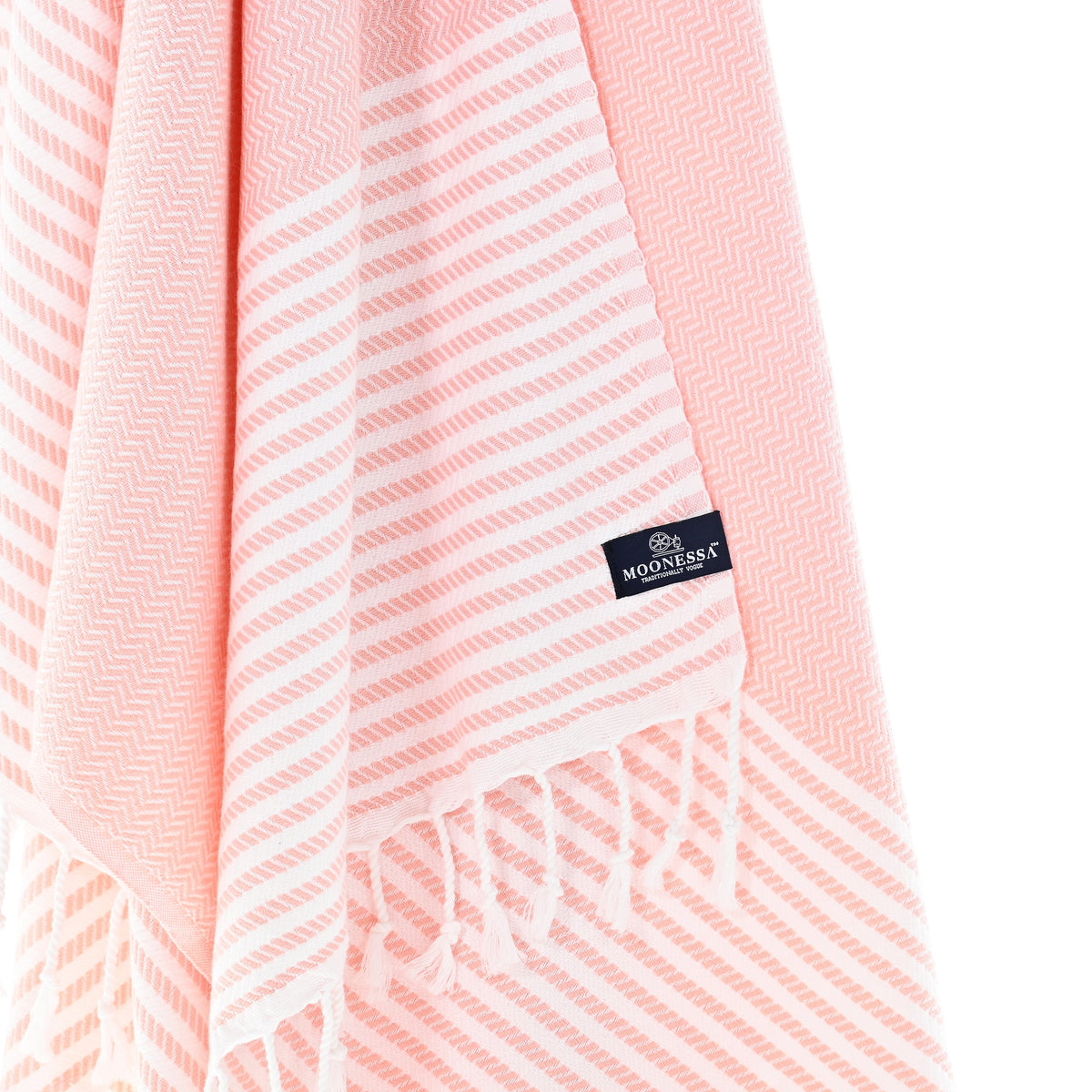 Turkish Towel, Beach Bath Towel, Moonessa Perth Series, Handwoven, Combed Natural Cotton, 400g, Candy Pink, hanging close-up