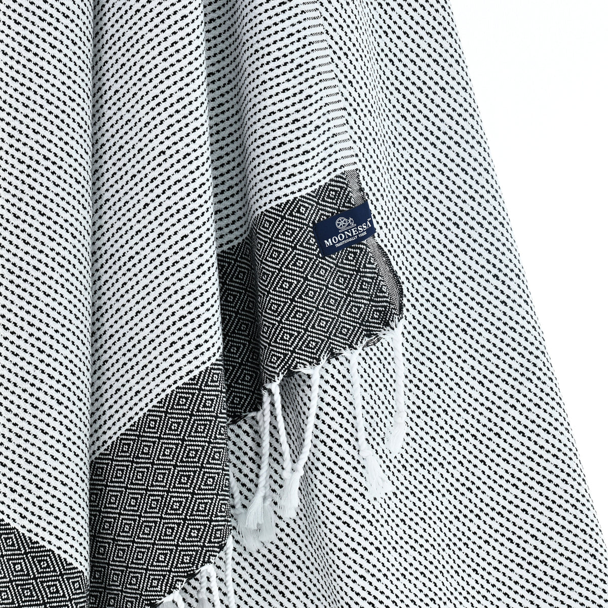 Turkish Towel, Beach Bath Towel, Moonessa Milan Series, Handwoven, Combed Natural Cotton, 410g, Black, hanging close-up