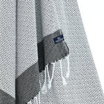 Turkish Towel, Beach Bath Towel, Moonessa Milan Series, Handwoven, Combed Natural Cotton, 410g, Black, hanging close-up