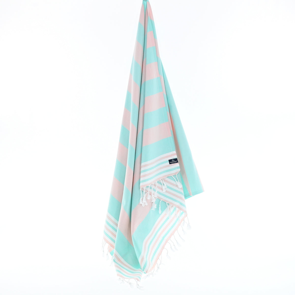 Turkish Towel, Beach Bath Towel, Moonessa Bondi Beach Series, Handwoven, Combed Natural Cotton, 330g, Pink-Mint, hanging