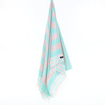 Turkish Towel, Beach Bath Towel, Moonessa Bondi Beach Series, Handwoven, Combed Natural Cotton, 330g, Pink-Mint, hanging