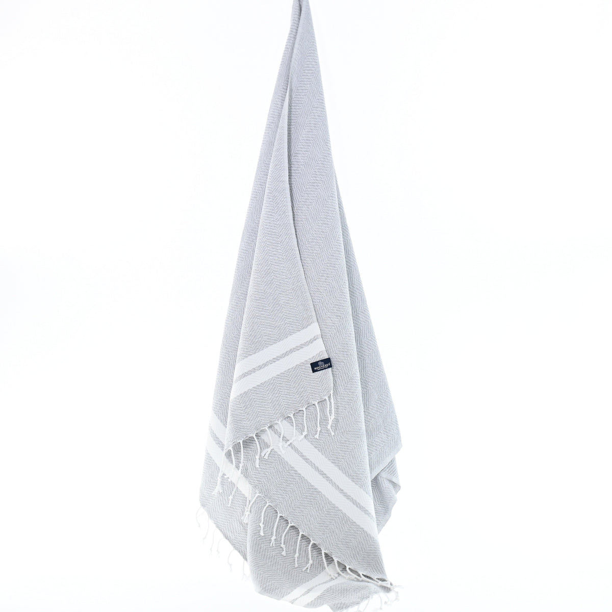 Turkish Towel, Beach Bath Towel, Moonessa Istanbul Series, Handwoven, Combed Natural Cotton, 490g, Grey-White, hanging