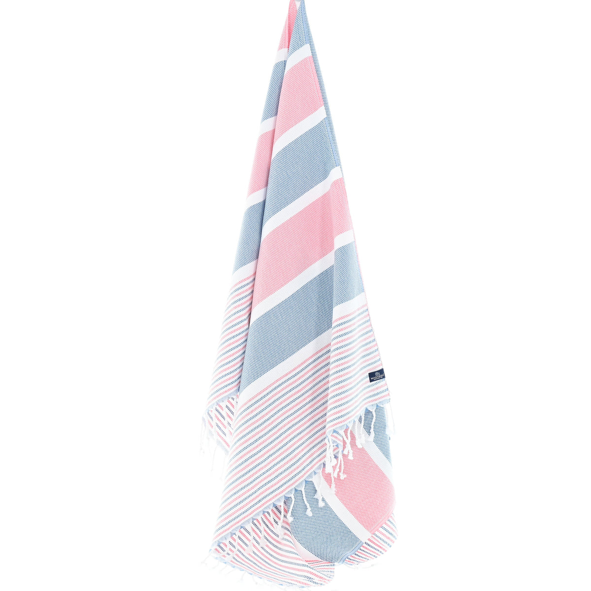 Turkish Towel, Beach Bath Towel, Moonessa Gold Coast Series, Handwoven, Combed Natural Cotton, 420g, Coral Blue-Pink, hanging