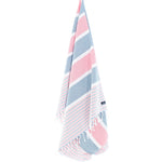 Turkish Towel, Beach Bath Towel, Moonessa Gold Coast Series, Handwoven, Combed Natural Cotton, 420g, Coral Blue-Pink, hanging