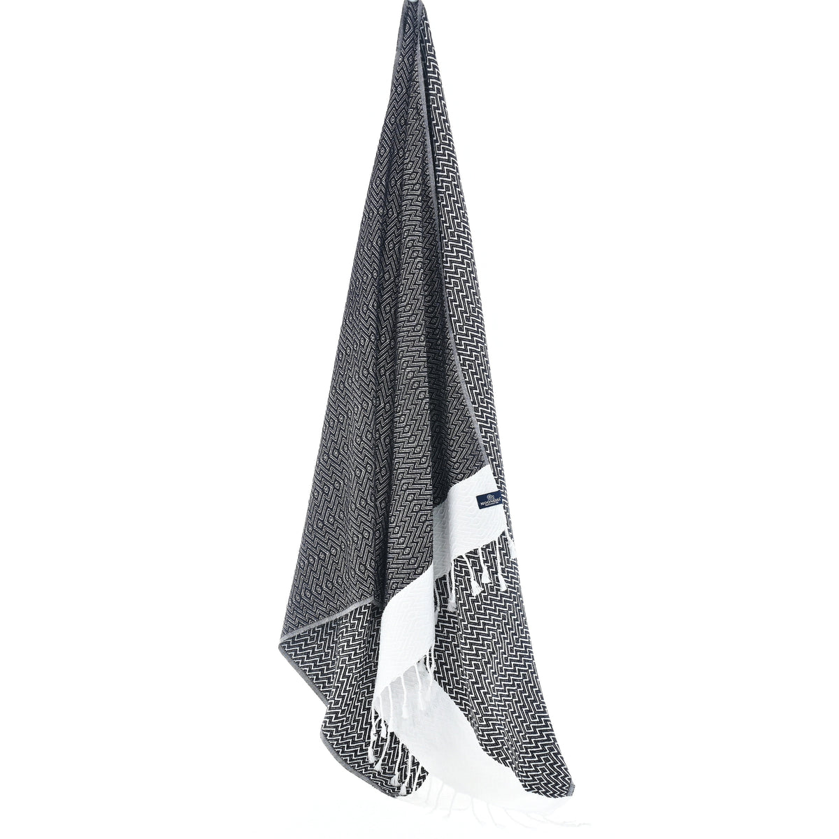 Turkish Towel, Beach Bath Towel, Moonessa Helsinki Series, Handwoven, Combed Natural Cotton, 350g, Black, hanging