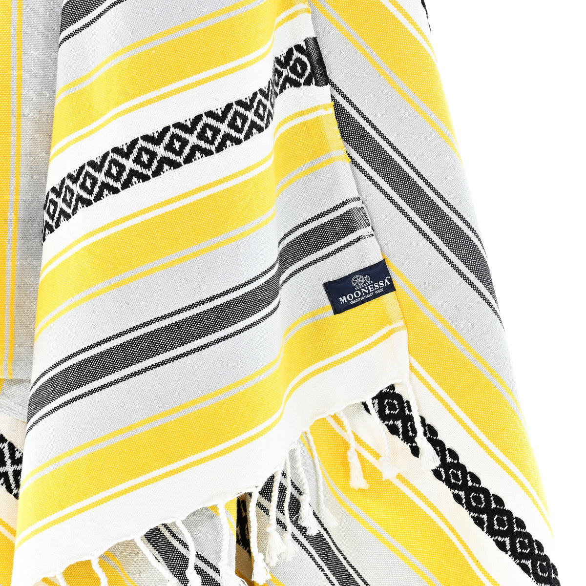 Turkish Towel, Beach Bath Towel, Moonessa Mexican Series, Handwoven, Combed Natural Cotton, 350g, Yellow, hanging close-up