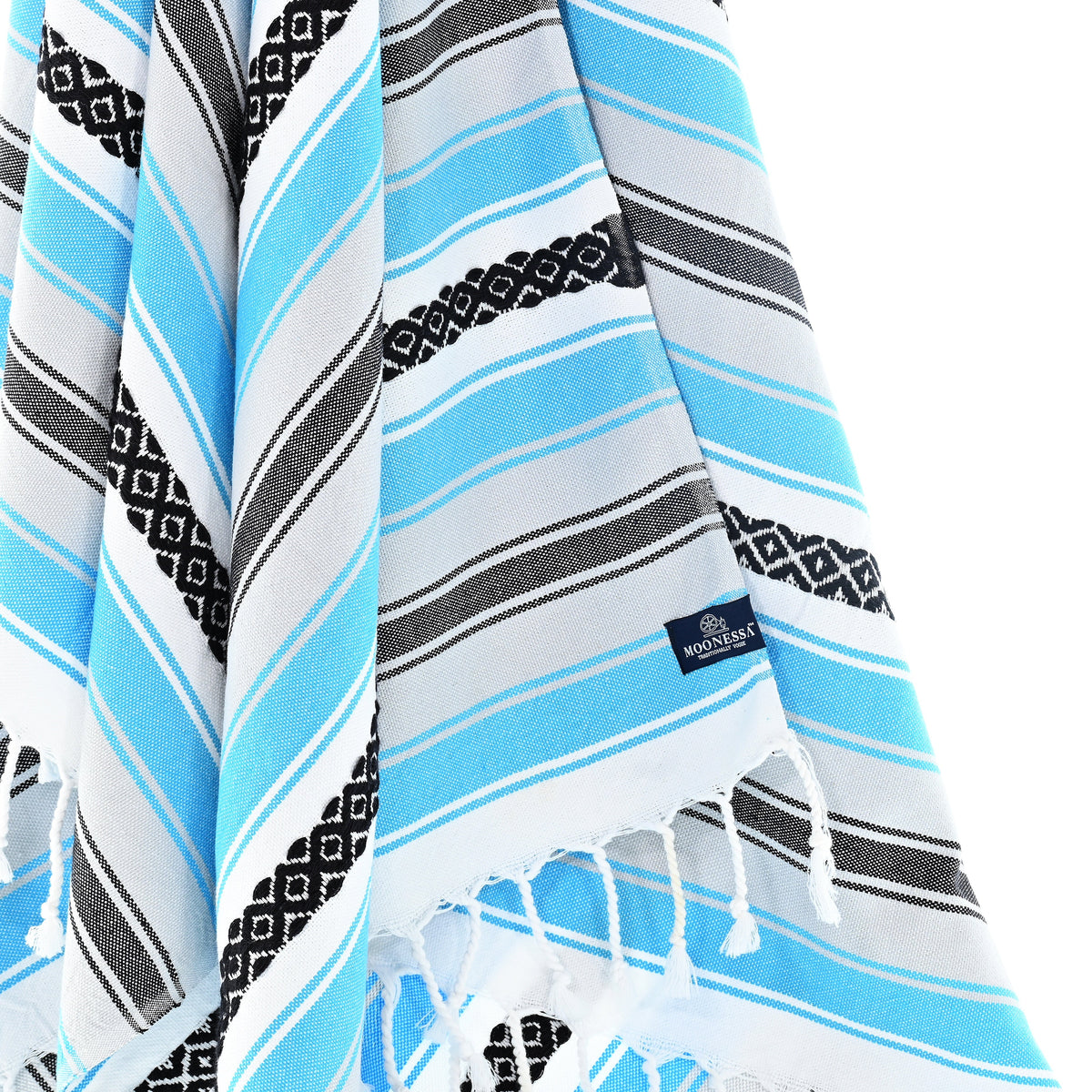 Turkish Towel, Beach Bath Towel, Moonessa Mexican Series, Handwoven, Combed Natural Cotton, 350g, Turquoise, hanging close-up