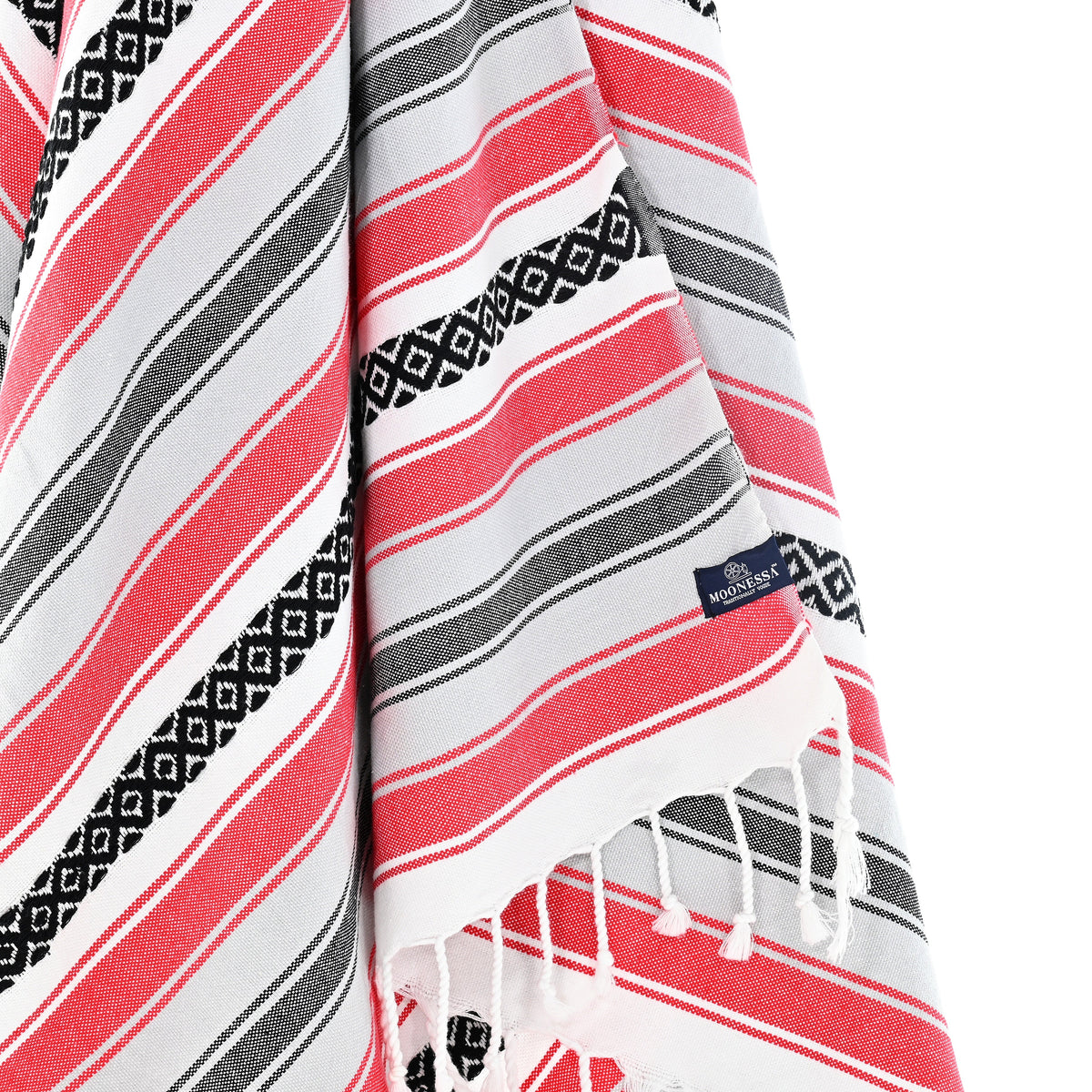 Turkish Towel, Beach Bath Towel, Moonessa Mexican Series, Handwoven, Combed Natural Cotton, 350g, Vermilon, hanging close-up