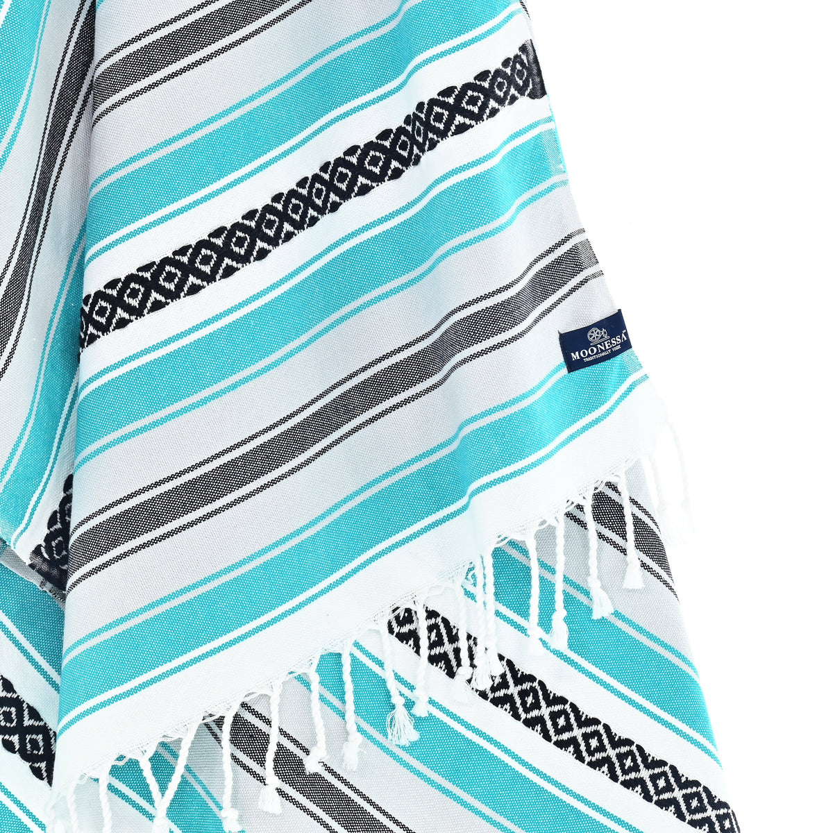 Turkish Towel, Beach Bath Towel, Moonessa Mexican Series, Handwoven, Combed Natural Cotton, 350g, Dark Turquoise, hanging close-up
