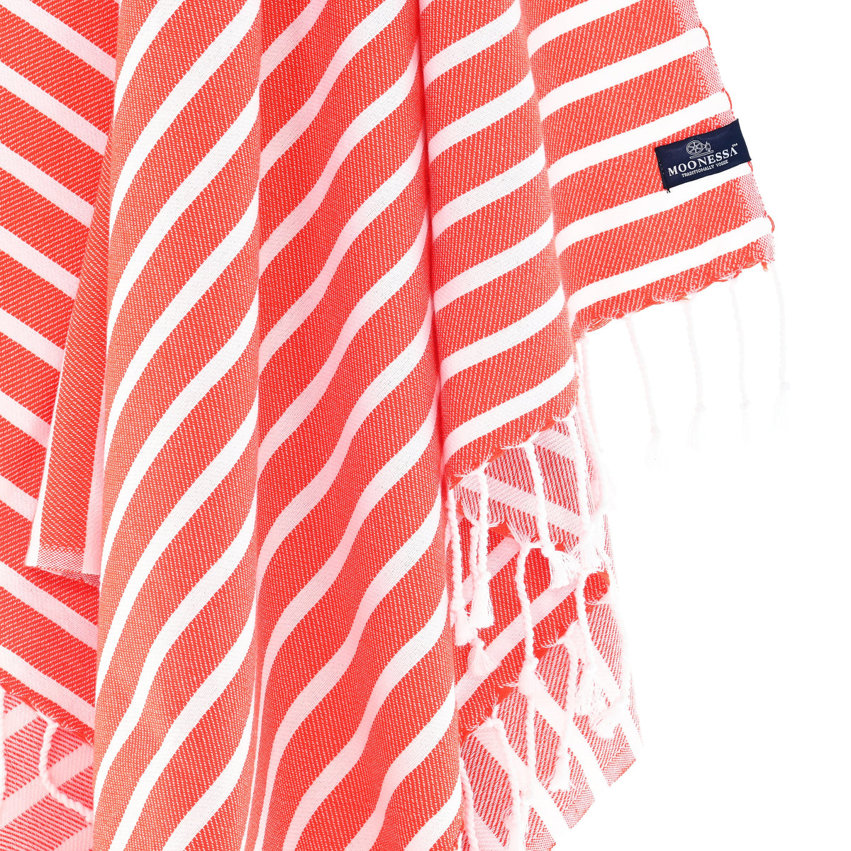 Turkish Towel, Beach Bath Towel, Moonessa Oxford Series, Handwoven, Combed Natural Cotton, 410g, Vermilon-White, hanging close-up