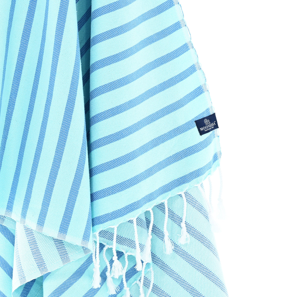 Turkish Towel, Beach Bath Towel, Moonessa Oxford Series, Handwoven, Combed Natural Cotton, 410g, Navy-Mint, hanging close-up