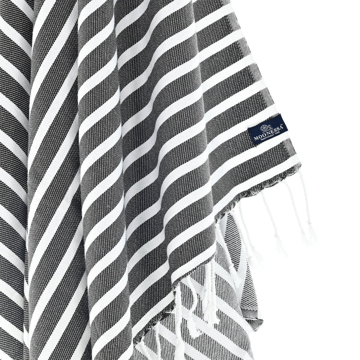 Turkish Towel, Beach Bath Towel, Moonessa Oxford Series, Handwoven, Combed Natural Cotton, 410g, Black-White, hanging close-up