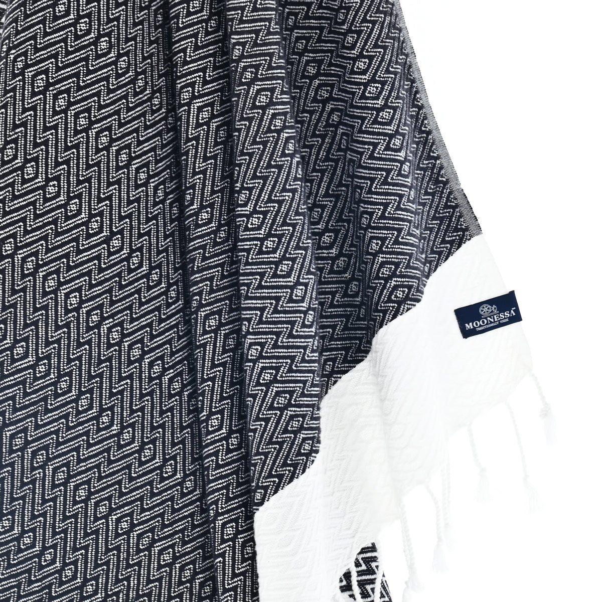 Turkish Towel, Beach Bath Towel, Moonessa Helsinki Series, Handwoven, Combed Natural Cotton, 350g, Black, hanging close-up