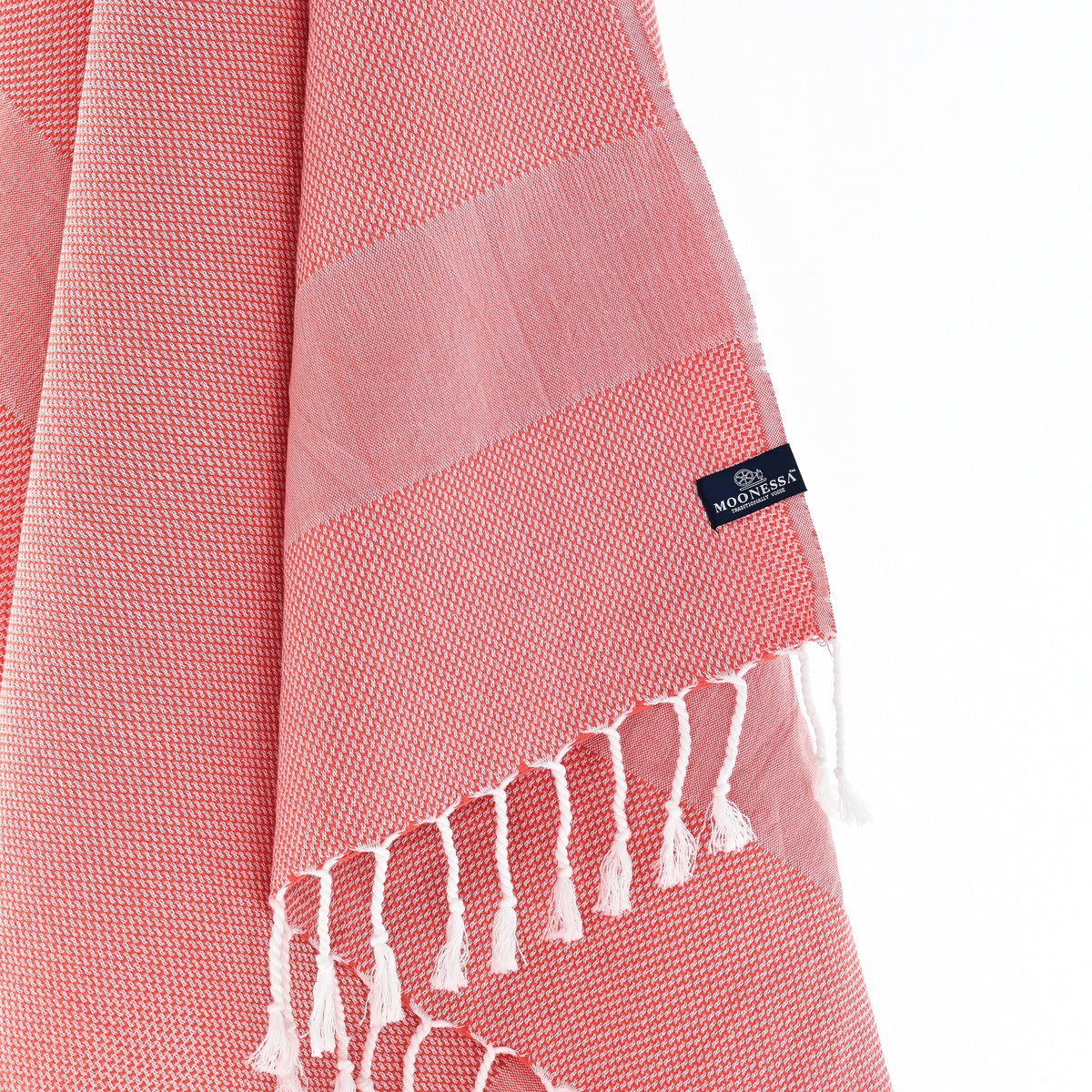 Turkish Towel, Beach Bath Towel, Moonessa Berlin Series, Handwoven, Combed Natural Cotton, 400g, Dark Orange, hanging close-up