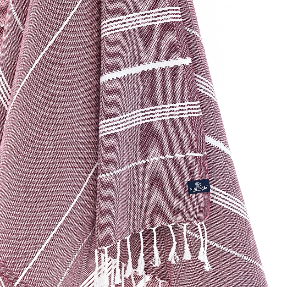 Turkish Towel, Beach Bath Towel, Moonessa Buldan Series, Handwoven, Combed Natural Cotton, 330g, Damson, hanging close-up