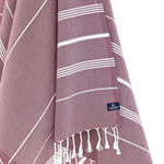 Turkish Towel, Beach Bath Towel, Moonessa Buldan Series, Handwoven, Combed Natural Cotton, 330g, Damson, hanging close-up