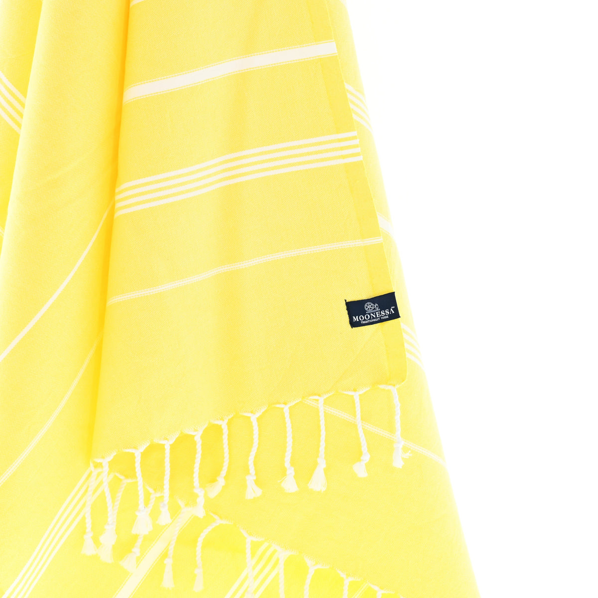Turkish Towel, Beach Bath Towel, Moonessa Buldan Series, Handwoven, Combed Natural Cotton, 330g, Yellow, hanging close-up