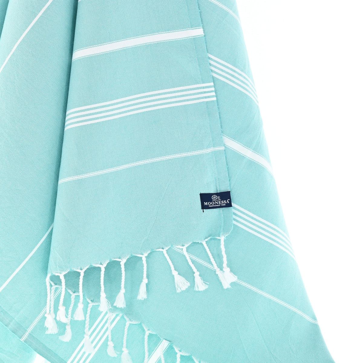 Turkish Towel, Beach Bath Towel, Moonessa Buldan Series, Handwoven, Combed Natural Cotton, 330g, Mint, hanging close-up