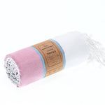 Turkish Towel, Beach Bath Towel, Moonessa Fremantle Series, Handwoven, Combed Natural Cotton, 340g, Vermilon-Blue-Grey, roll