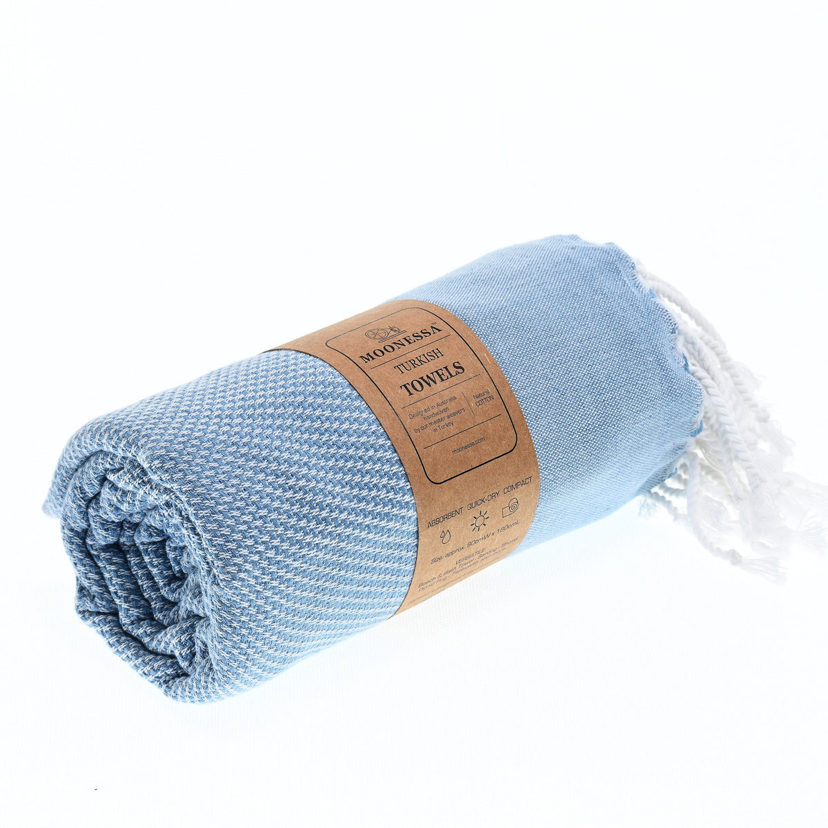 Turkish Towel, Beach Bath Towel, Moonessa Berlin Series, Handwoven, Combed Natural Cotton, 400g, Sweat Blue, roll