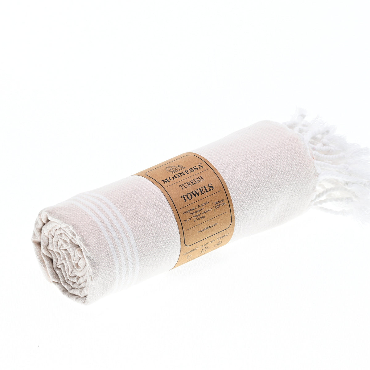 Turkish Towel, Beach Bath Towel, Moonessa Buldan Series, Handwoven, Combed Natural Cotton, 330g, Beige, roll