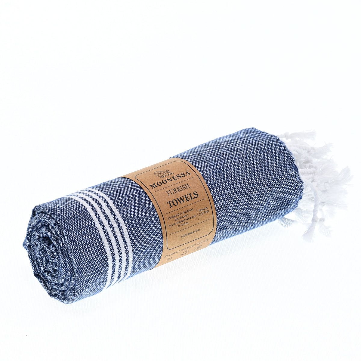 Turkish Towel, Beach Bath Towel, Moonessa Buldan Series, Handwoven, Combed Natural Cotton, 330g, Navy, roll