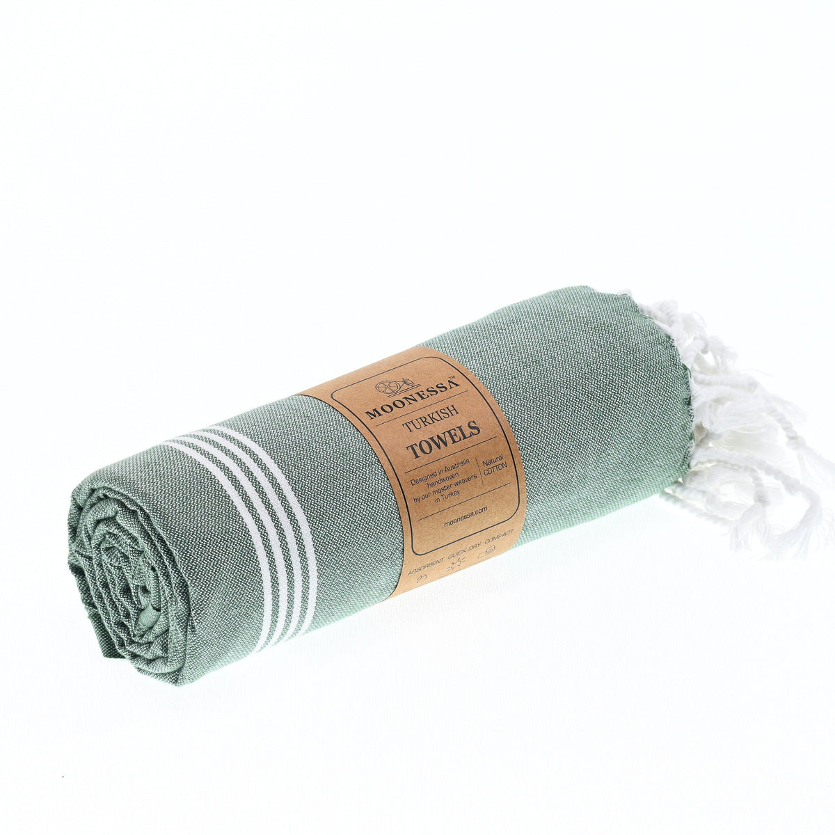 Turkish Towel, Beach Bath Towel, Moonessa Buldan Series, Handwoven, Combed Natural Cotton, 330g, Khaki Green, roll