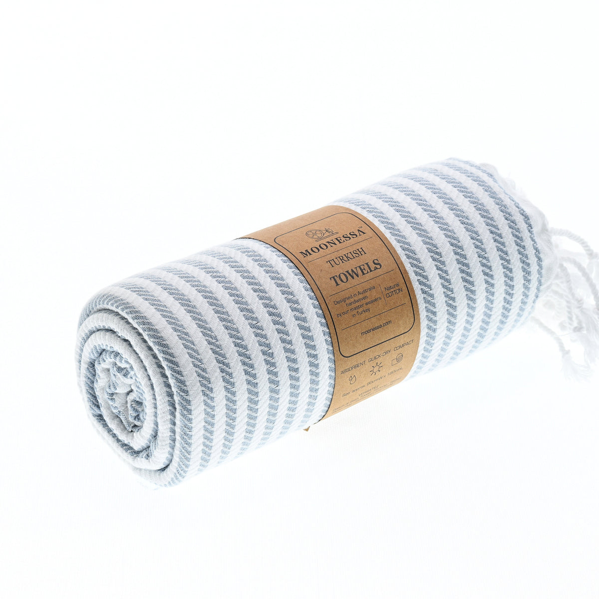 Turkish Towel, Beach Bath Towel, Moonessa Perth Series, Handwoven, Combed Natural Cotton, 400g, Grey, roll