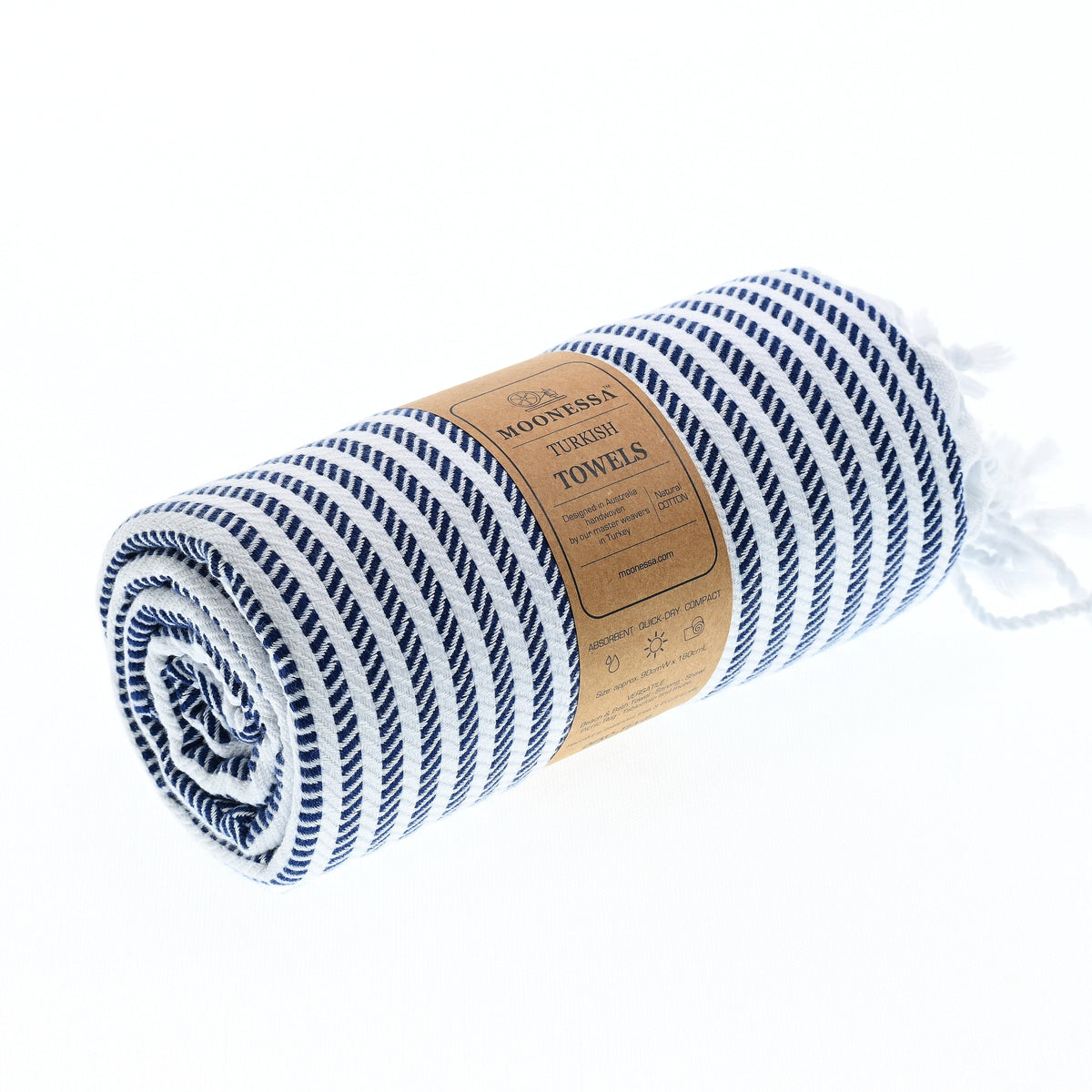 Turkish Towel, Beach Bath Towel, Moonessa Perth Series, Handwoven, Combed Natural Cotton, 400g, Navy, roll