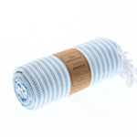 Turkish Towel, Beach Bath Towel, Moonessa Perth Series, Handwoven, Combed Natural Cotton, 400g, Light Blue, roll