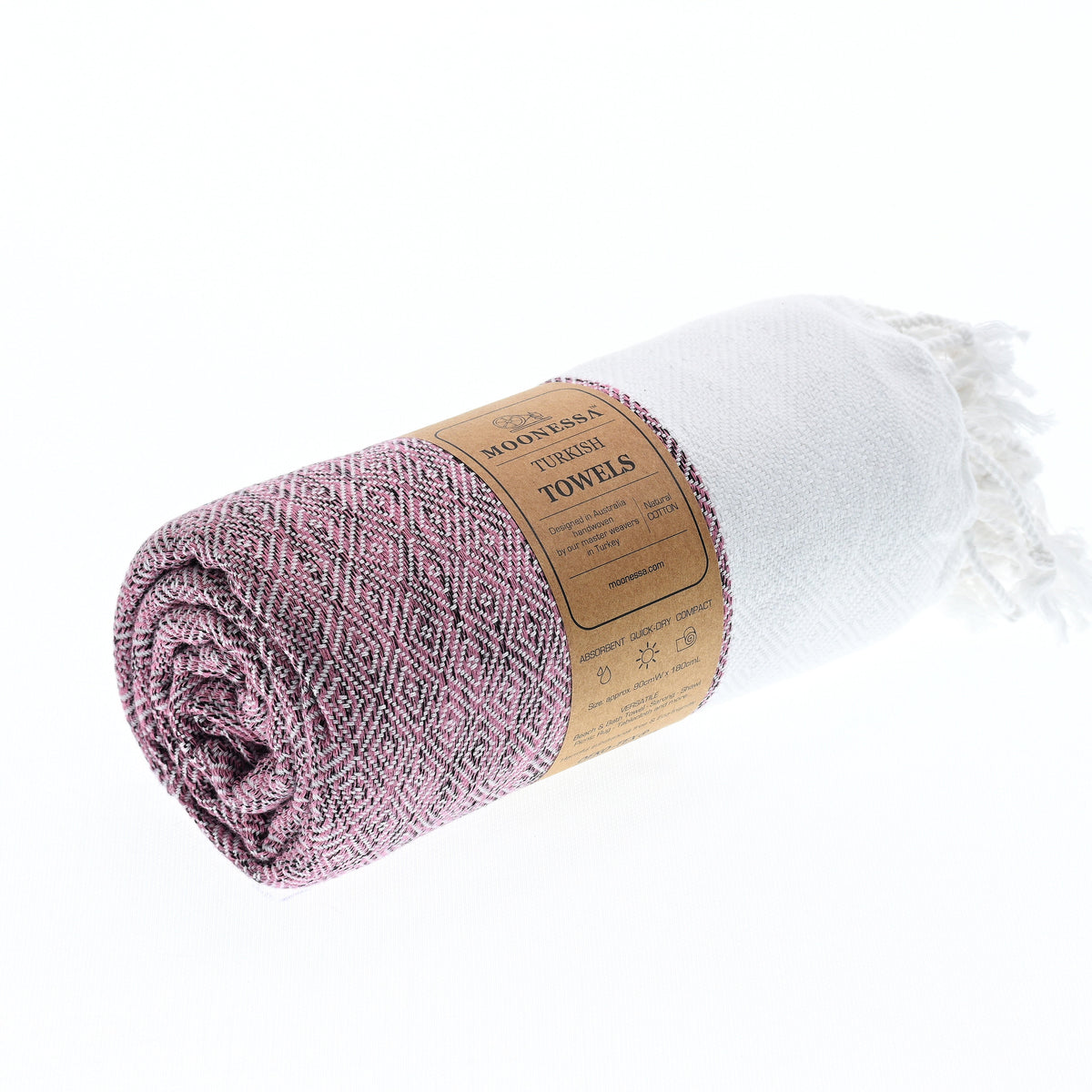 Turkish Towel, Beach Bath Towel, Moonessa Madrid Series, Handwoven, Combed Natural Cotton, 420g, Mauve, roll