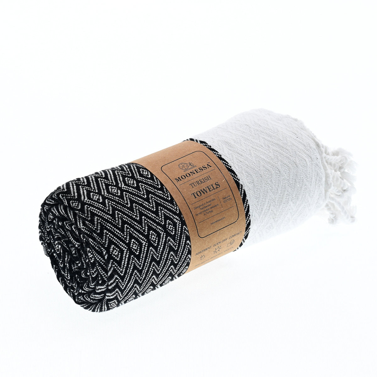 Turkish Towel, Beach Bath Towel, Moonessa Helsinki Series, Handwoven, Combed Natural Cotton, 350g, Black, roll