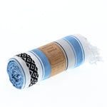 Turkish Towel, Beach Bath Towel, Moonessa Mexican Series, Handwoven, Combed Natural Cotton, 350g, Sweat Blue, roll