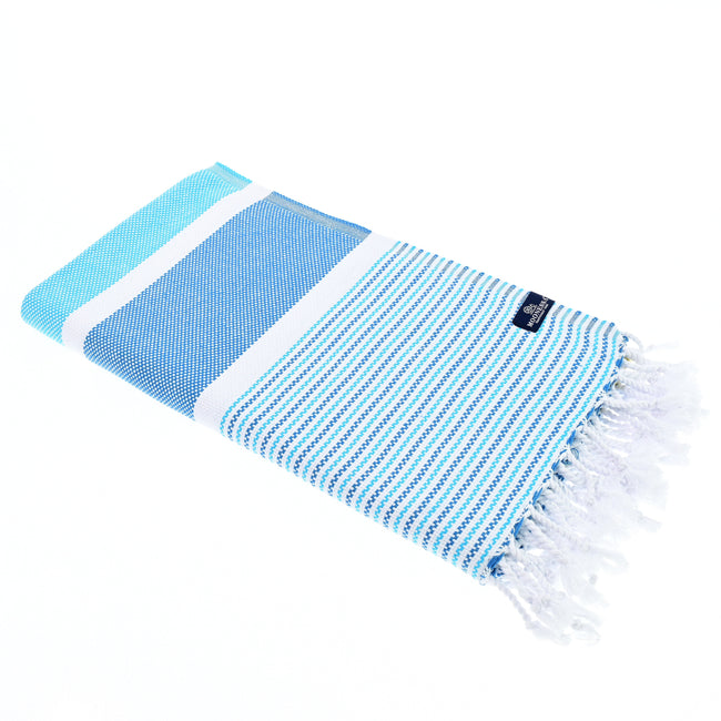 Turkish Towel, Beach Bath Towel, Moonessa Gold Coast Series, Handwoven, Combed Natural Cotton, 420g, Ocean Blues, horizontal
