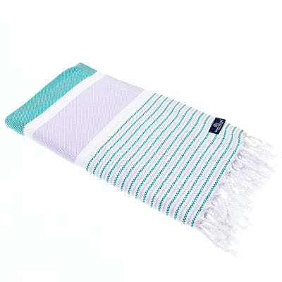 Turkish Towel, Beach Bath Towel, Moonessa Gold Coast Series, Handwoven, Combed Natural Cotton, 420g, Purple-Teal, horizontal