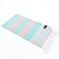 Turkish Towel, Beach Bath Towel, Moonessa Bondi Beach Series, Handwoven, Combed Natural Cotton, 330g, Pink-Mint, horizontal