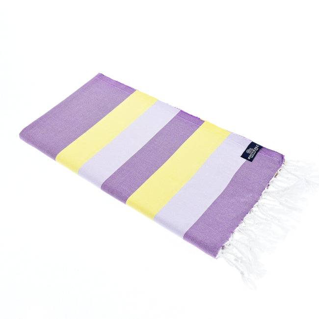Turkish Towel, Beach Bath Towel, Moonessa Swan River Series, Handwoven, Combed Natural Cotton, 330g, Purple-Lilac-Yellow, horizontal